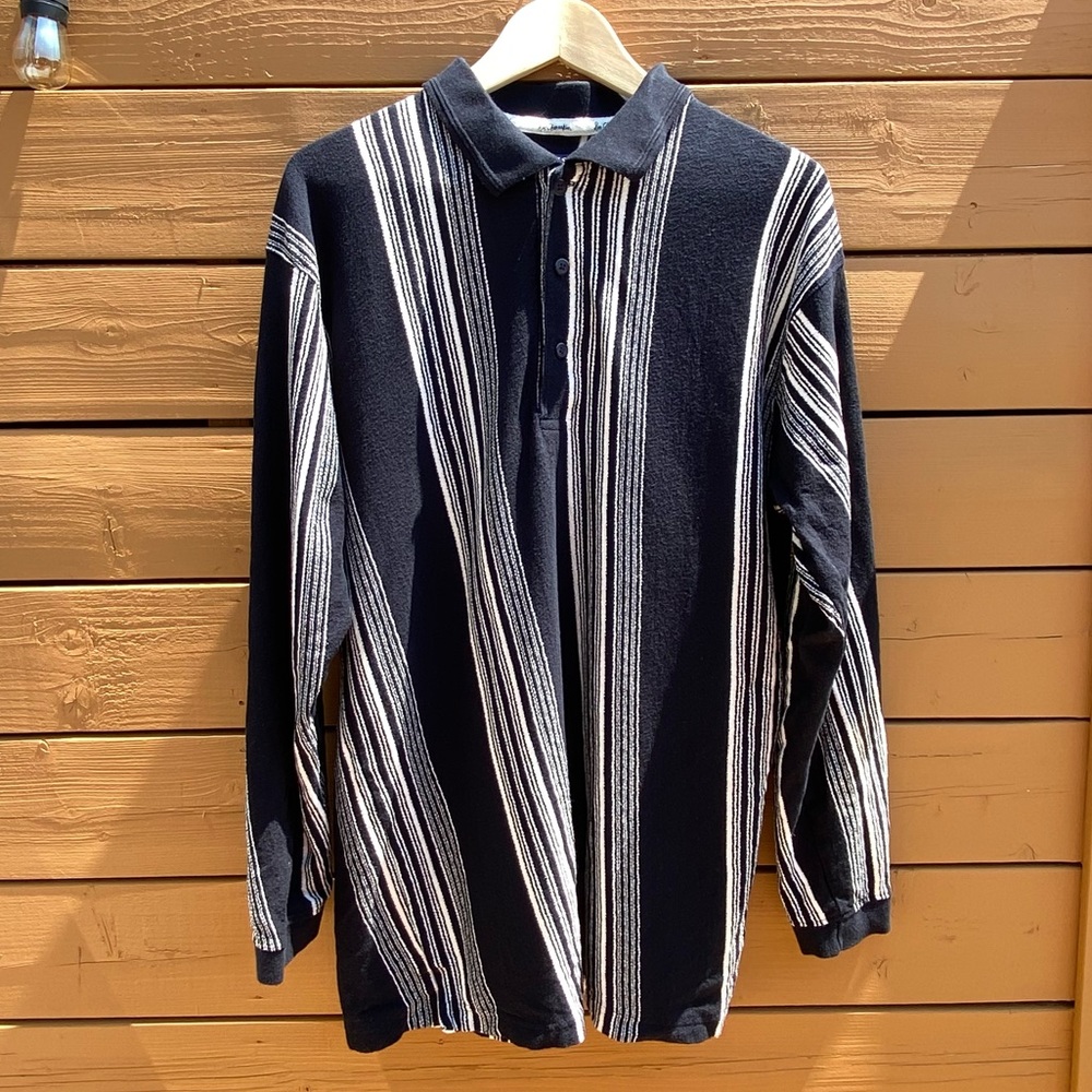 Long sleeve striped polo shirt Men US M